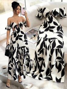 Elenzga Women's 2026 Spring/Summer New Elegant Off-Shoulder Hollow-Out Dress - Apricot - View 3