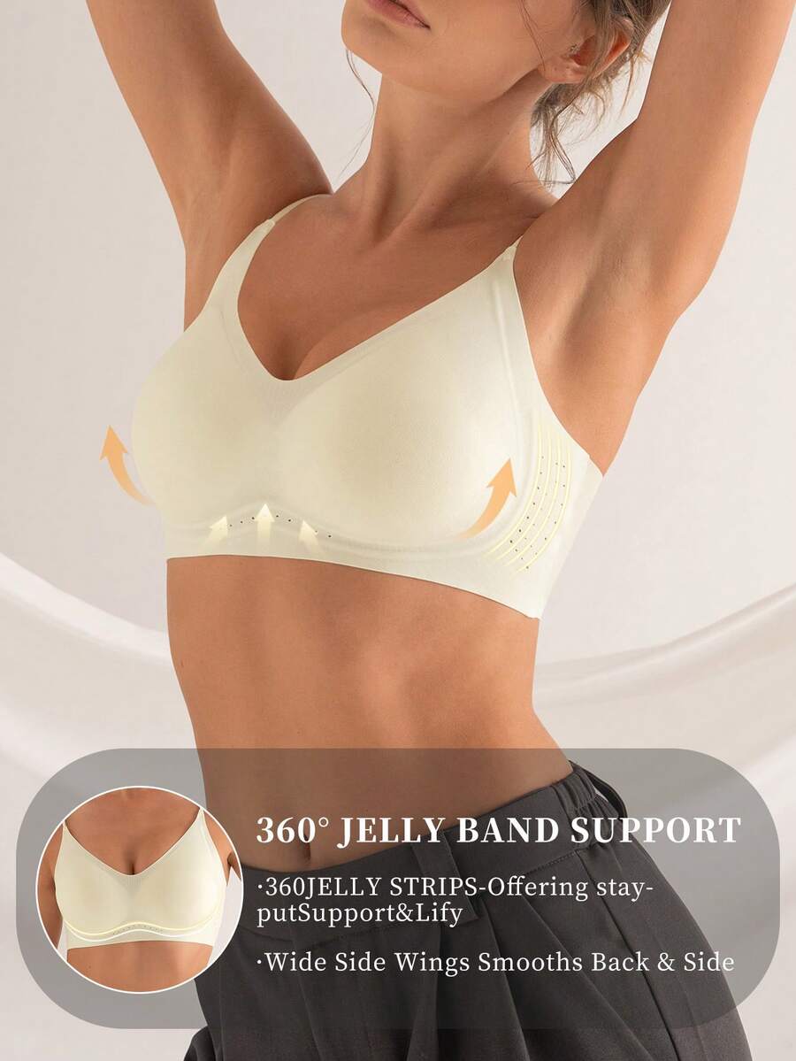 DesireSculpt 1pc Women's Seamless Wireless Bra With Soft Cups, Comfortable And Minimalist Daily Wear - White - View 1