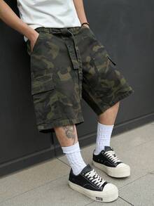 Manfinity Hypemode Men's Casual Cargo Camo Denim Shorts, Street Fashion Style - Army Green - View 3