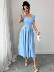 Elenzga Women's Summer Scoop Neck Embroidered Short Sleeve Dress - Baby Blue - View 6