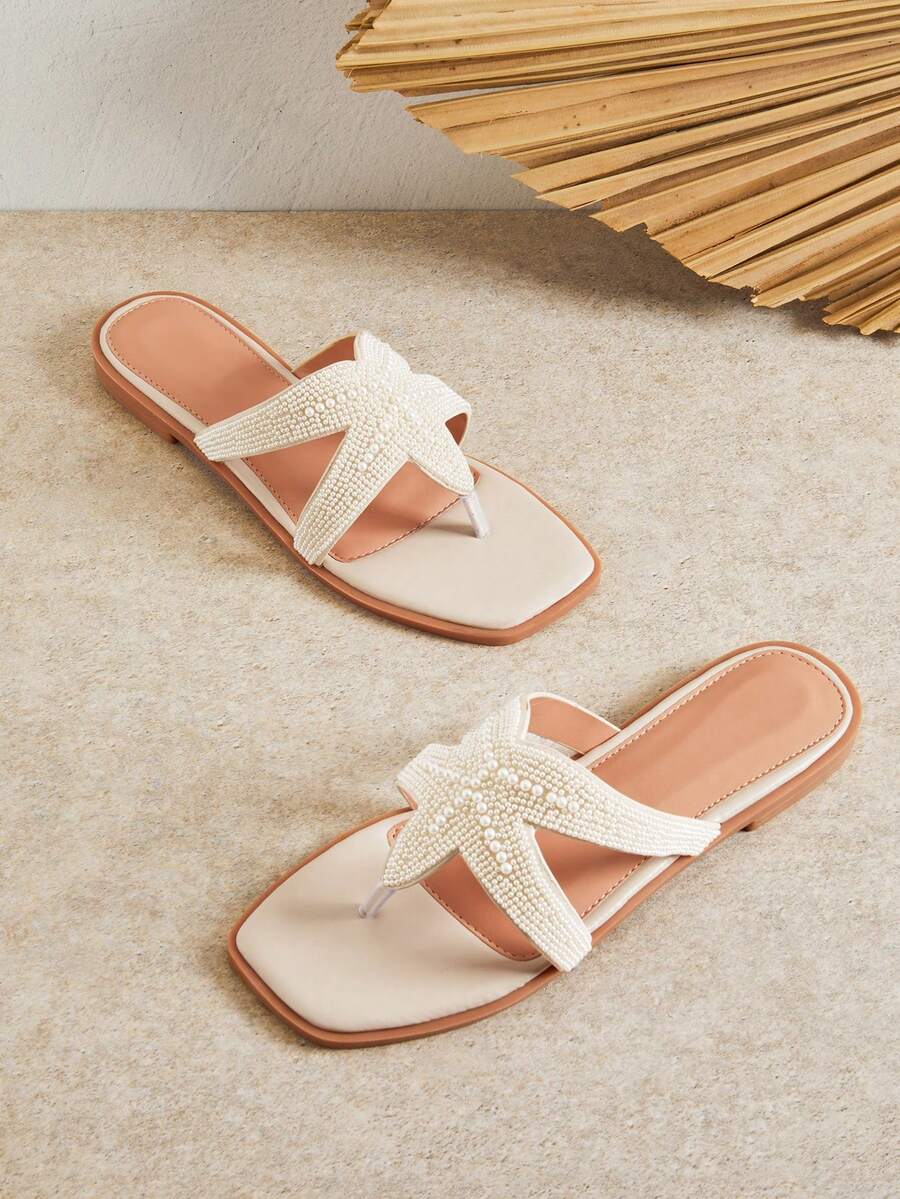 SHUZIA Women's Fashion Casual Comfy Thone Flat Sandals - Beige - View 1