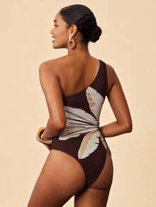 Travachic 女士印花连体泳衣，适合海滩度假 - 棕色 - 查看 2