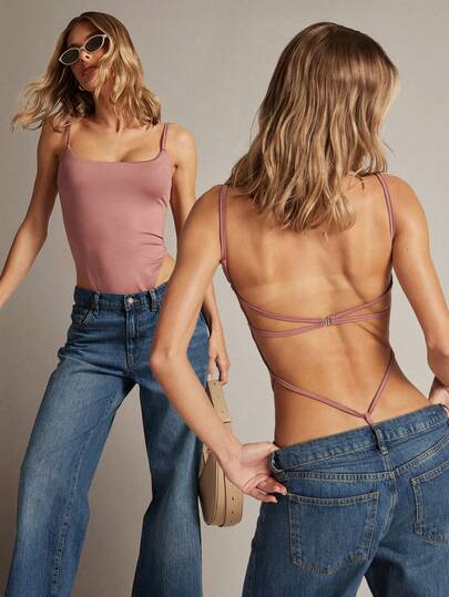 Hauture Sexig minimalistisk enfärgad rygglös bodysuit för kvinnor, sommar