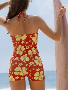 Swim SPRTY Women's Tankini Bikini Set Set, Tropical Floral Print Active Split Swimwear, Beach Pool Party Holiday Casual, Spring/Summer - Multicolor - View 2