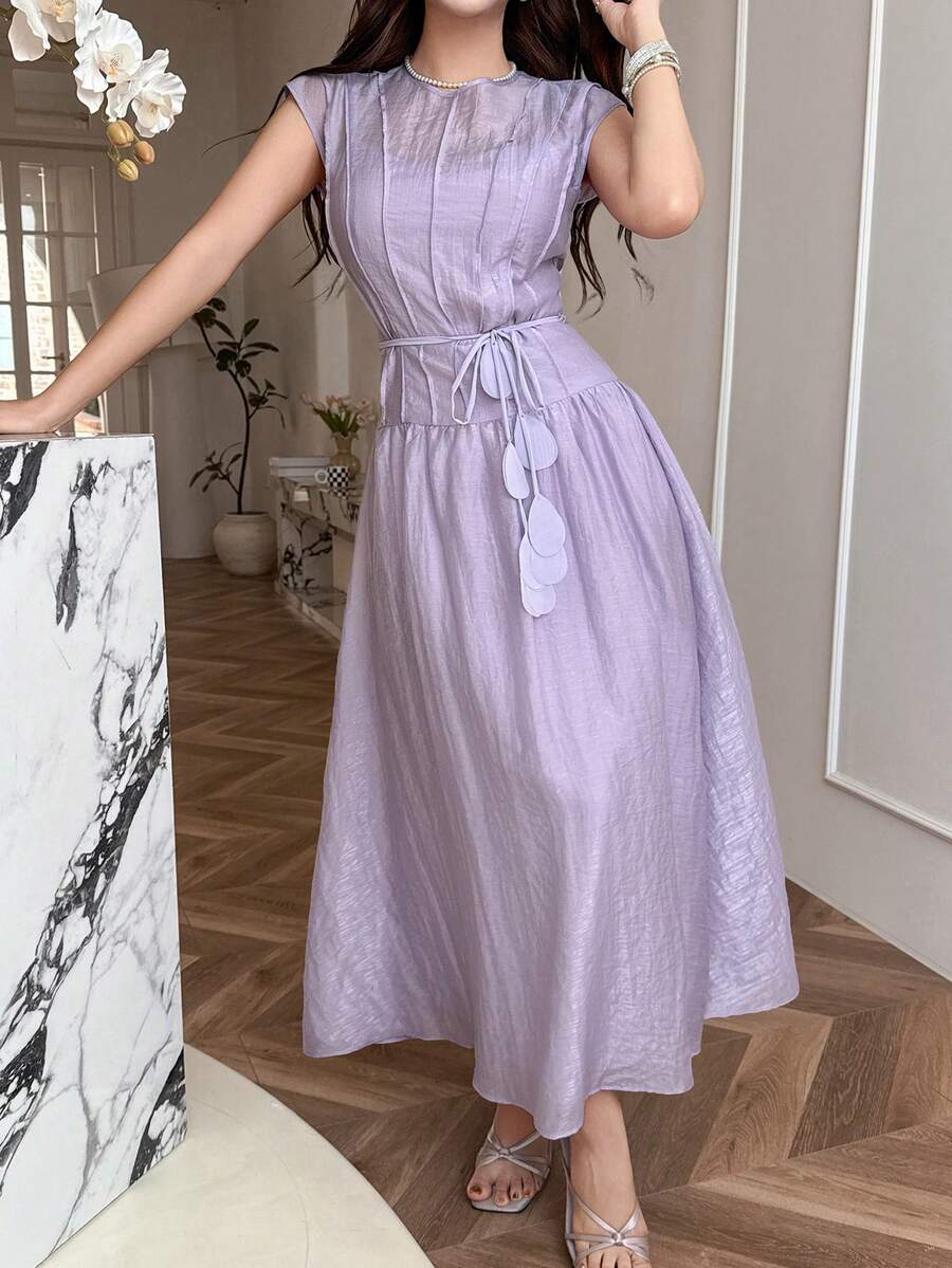 Feyla Đầm nghỉ dưỡng màu tím sang trọng, thanh lịch, lãng mạn, thiết kế mới, kiểu Pháp. - Màu tím - Xem 1