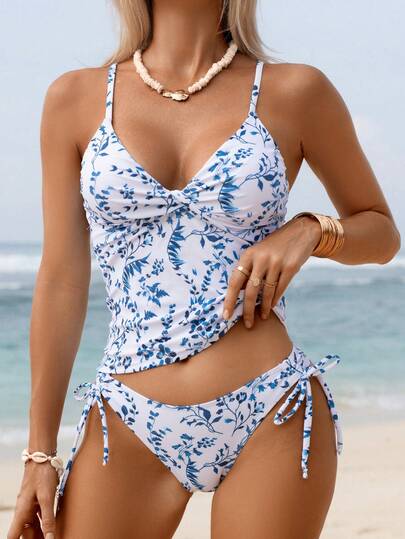 Swim Lushoire New Women's Printed Fabric Semi-Sheer Minimalist Fashion Bikini Top