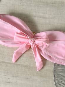 Swim Basics Top de bikini sexy de unicolor sin tirantes con decoración metálica para mujer - Rosa - Ver 5