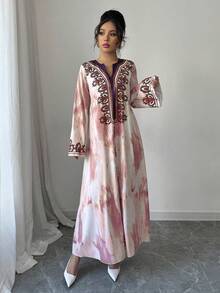 Modelyn 女士梭织烧花长袖宽松连衣裙 - 粉色 - 查看 6