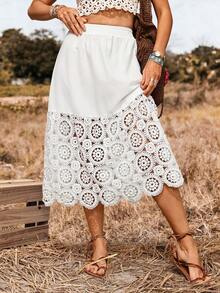 LanaWest Western Style Lace Hollow-Out Patchwork Versatile Women's Mini Skirt, Spring/Summer - White - View 6