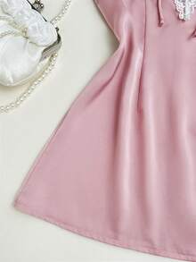 TRNVIE 早春、秋季和冬季粉色时尚休闲通勤女式深V领吊带露背修身A字迷你连衣裙，适合度假、情人节、约会之夜 - 粉色 - 查看 6