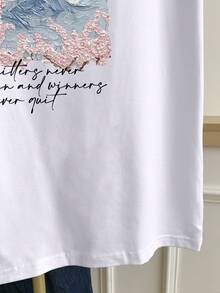 Resyla Áo thun nữ tay ngắn cổ tròn, phối màu, in hình khẩu hiệu và tranh vẽ. - Nhiều màu - Xem 3