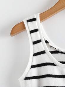 GlowEve 女士休闲百搭条纹无袖针织上衣，夏季 - 黑與白 - 查看 3