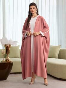 SHEIN Najma Women's Color Block Open Front Casual Abaya, Versatile For Daily Wear - Redwood - View 4