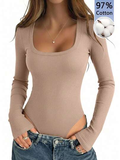 Women's Casual Solid Color Long Sleeve Bodysuit