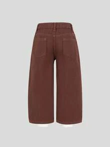 Quần jean denim dáng suông rộng rãi, thoải mái, thường ngày cho bé gái, cạp chun, kiểu dáng ống đứng, đã qua xử lý giặt, thích hợp cho hoạt động ngoài trời và sinh hoạt hàng ngày. - Cà phê nâu - Xem 2
