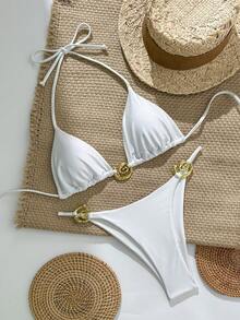 Swim Chiccia Women's Solid Color Fashionable Sexy Bikini Set - White - View 2