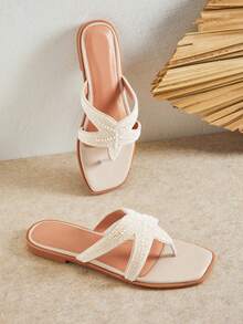 SHUZIA Women's Fashion Casual Comfy Thone Flat Sandals - Beige - View 7