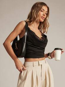 Hauture Women's Lace Trim Office Layering Cami - Black - View 1