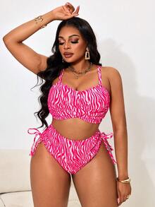 Slaydiva Plus Size Women 2pcs Elegant Casual Beach/Pool Swimwear Set - Pink - View 5