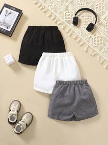 SHEIN 3pcs Baby Boy Casual Solid Color Shorts Set, Summer - Multicolor - View 2