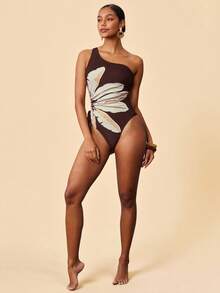 Travachic 女士印花连体泳衣，适合海滩度假 - 棕色 - 查看 8