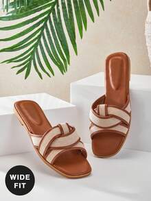 SHUZIA Women's Wide-Fit Minimalist Casual Comfy Crisscross Flat Sandals Valentine's Day - Brown - View 8