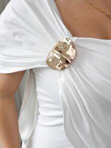 Elenzga Women's Elegant Asymmetric Metal Accessory Shoulder Epaulet - White - View 3