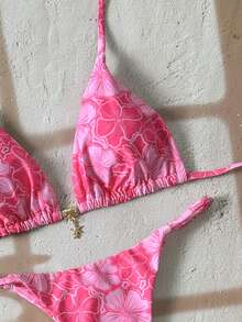 Swim Mod 2pcs/Set Women's Random Print Spaghetti Strap Sexy Bikini Swimwear Set, Summer - Multicolor - View 5