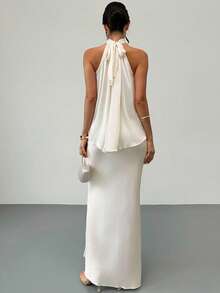 Firerie Elegant Tie-Up Back Ruffle Chiffon Blouse For Women - Apricot - View 7