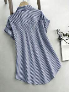 EMERY ROSE Casual Commuter Striped Front Short Back Long Shirt, Summer - Multicolor - View 2