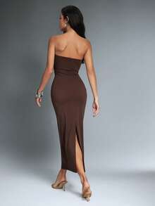 Denimoi Super Stretch Tube Maxi Dress Sexy Dresses GNO Tube Dress Date Night Vacation Dress - Brown - View 3