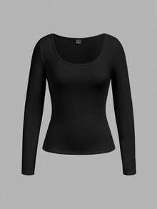 Tseoso 2件装黑白女士休闲纯色针织圆领长袖修身保暖内衣 - 升级弹力面料，秋冬季舒适保暖层，居家、户外、运动及日常穿着皆宜 - 彩色 - 查看 12