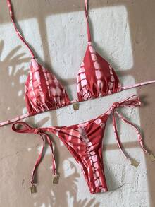 Swim Vcay Bộ 2 bikini nữ mùa hè in họa tiết ngẫu nhiên, dây mảnh, trang trí kim loại, gợi cảm. - Nhiều màu - Xem 1
