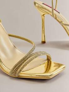 SHUZIA Women's Cross Straps Rhinestone Ankle Strap Dressy High Heels Wedding Shoes For Christmas Valentine's Day - Champagne - View 4