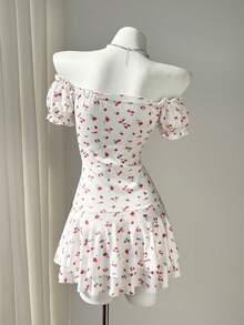 Elamini Women's Floral Off-Shoulder Ruffle Hem Mini Dress - Multicolor - View 2