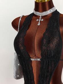 Amplova 2026 Lace See-Through Sexy Music Festival Jumpsuit For Women - Black - View 9