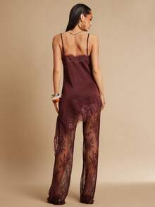Silquee Burgundy,Summer,Seksi Chic,Night Out Elegant Lace Trousers For Women,Coffee-Colored Formal Party Vacation Holiday Beach Bridesmaid Long Pants - Brown - View 6