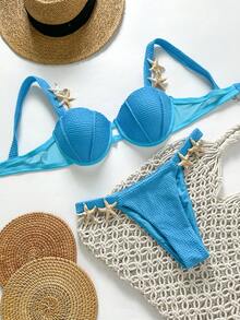Swim SXY Set bikini con ferretto, spalline larghe e decorazione a stella marina - Blu - Visualizzare 4