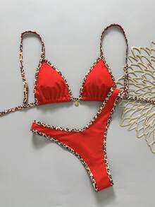 Swim Vcay 2件套女士夏季随机印花吊带细肩带金属装饰性感比基尼套装 - 彩色 - 查看 3