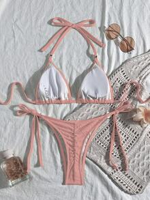 Swim Mod Women's Yellow Special Fabric Bikini Two Pieces Swimwear, Beach Party & Holiday - Baby Pink - View 2
