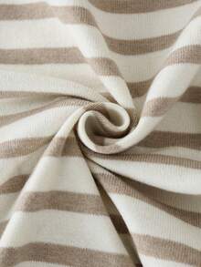 Franclia 2022春夏休闲宽松韩版简约日常通勤撞色条纹V领背心叠穿无袖上衣，活力优雅女士薄款开衫 - 卡其色 - 查看 5