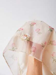 Souflis Souflis Đầm ngắn tay họa tiết hoa nhí đính ngọc trai và nơ, kiểu dáng thường ngày, thích hợp cho bé gái mùa hè. - Màu be - Xem 5