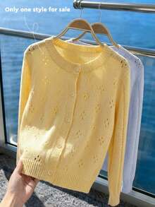 GlowEve Women's Casual Crew Neck Single-Breasted Long Sleeve Hollow-Out Knit Cardigan, Spring/Summer - Multicolor - View 4