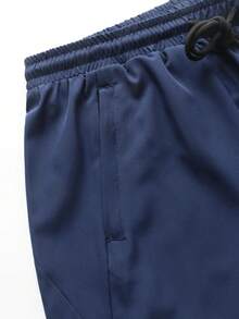 Manfinity Homme Pantalones cortos casuales de talla grande para hombres con cintura elástica y cordón, tela opaca, ajuste slim, adecuados para el uso diario y el uso casual - Azul - Ver 4