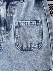 Celana Pendek Denim Retro untuk Anak Perempuan Remaja, Biru Muda, Kasual Musim Panas, Sekolah, Lembut, Longgar, Potongan Lurus, Desain Dua Saku di Depan, Nyaman untuk Pakaian Luar Sehari-hari - Medium Wash - View 3