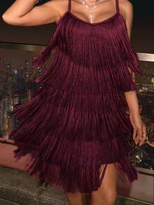 Aveloria Rosie Vestido de tirantes con flecos para fiesta de vacaciones - Burdeos - Ver 3