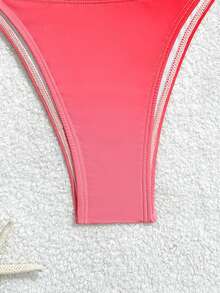 SHEIN Swim Mod Embroidered Summer New Halter Strap Women's Swimwear Ombre Floral Beaded Triangle Bikini Set, Beach Holiday Swimwear - Multicolor - View 5