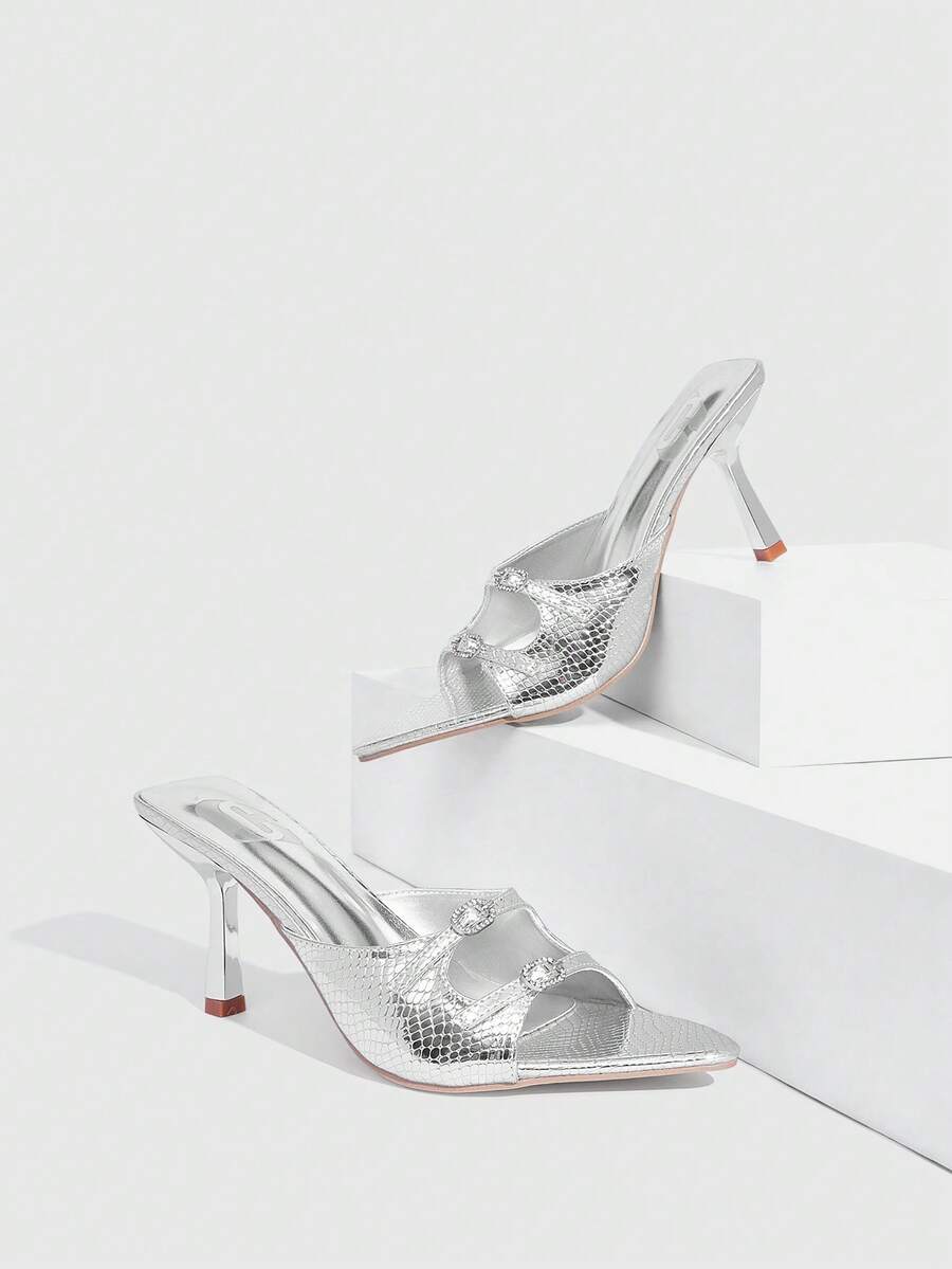 CUCCOO SZL Women Shoes Spring And Summer New Silver Pointed Stiletto Women's High Heel Sandals Fashion Comfortable Versatile Sexy Party Women Sandals Slippers - Silver - View 1