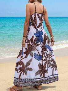 Swim Lushoire 女士夏季沙滩椰树印花V领半透明连衣裙 - 彩色 - 查看 3
