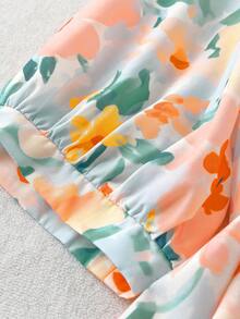 EMERY ROSE 大码清新花卉印花短袖衬衫，亚麻衬衫，外出上衣，度假衬衫，夏季 - 彩色 - 查看 4